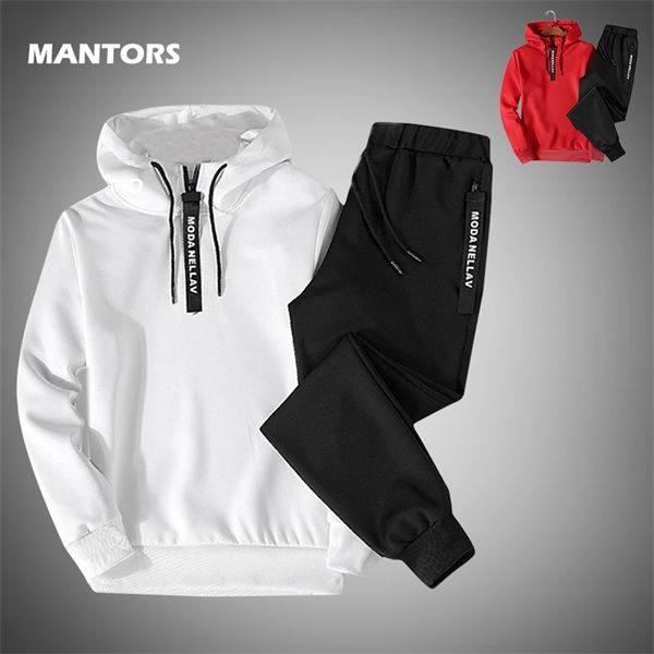 

solid color tracksuits men's sets spring autumn hoodies sportswear set casual men 2 pieces set zipper hoodies+pants sports suits q1211, Black;white