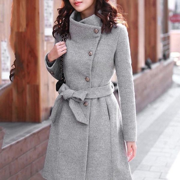 

winter coat womens winter lapel wool coat trench jacket long sleeve overcoat outwear oversize long gray trench coat mujer#3s, Tan;black