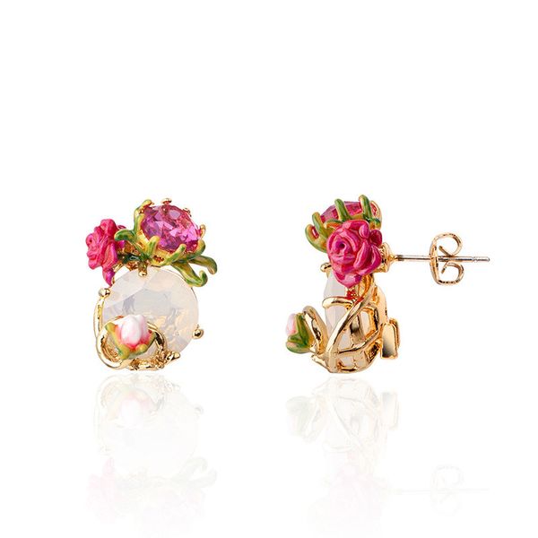 

warmhome trendy jewelry enamel glaze copper romantic cute red rose flower gem for women earrings, Golden;silver