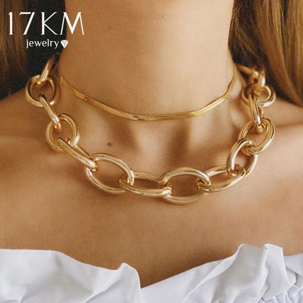 

chokers 17km punk big thick chain choker necklace for women hiphop multilayer snake link necklaces statement jewelry gift, Golden;silver