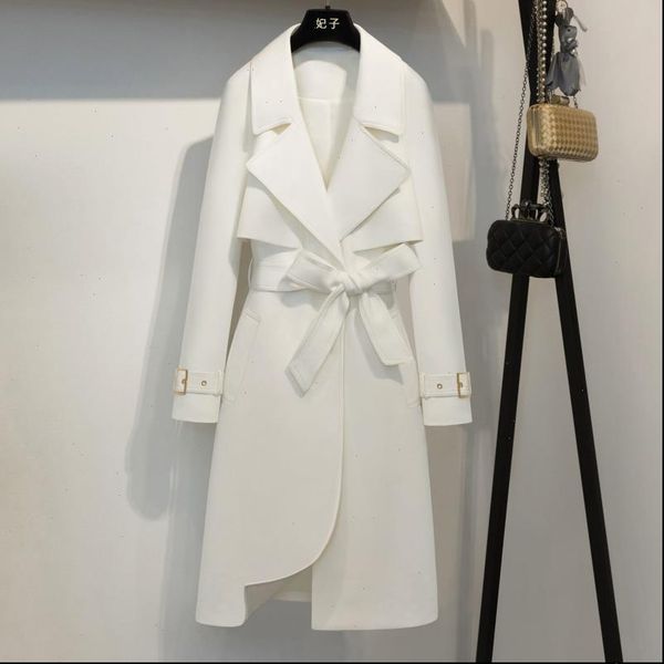 

elegant office ladies 3xl 6 colors white trench coat sashes slim trench female vintage winter trench dresses women, Tan;black
