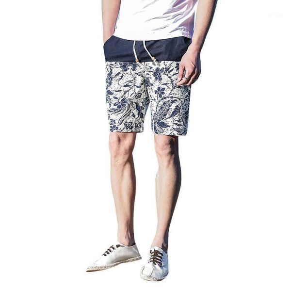 

men's shorts summer casual ethnic style printed loose cotton beach shorts pant casual ethnic print loose beach1, White;black