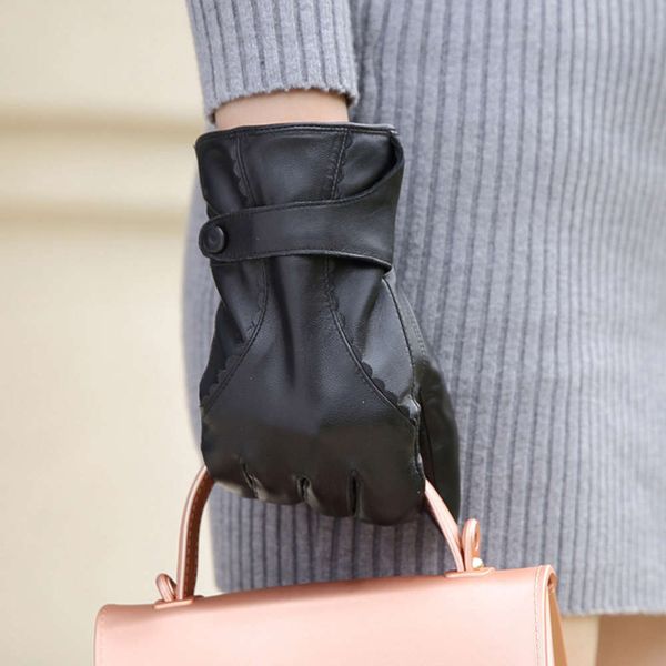 

autumn new haining leather gloves women' and winter warm leather gloves sheepskin gloves, Blue;gray