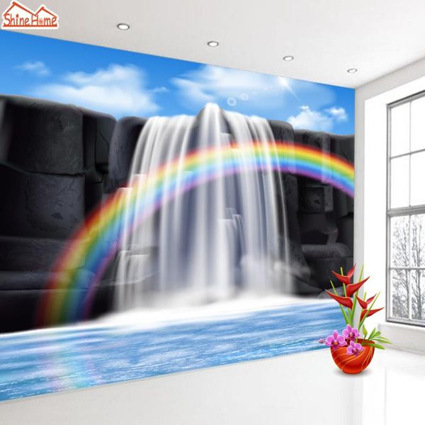 

shinehome-rainbow waterfall water flow p wallpapers nature contact wall paper 3d landscape for room home wholesale bedroom