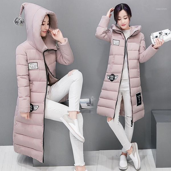

winter down jacket long thick parkas female hooded cotton padded coat women outerwear lx8281, Black