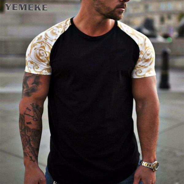 

summer sleeve short stripe o-neck t-shirts loose slim printed t slimfit mens male tee shirt thpgo