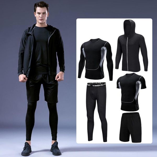 

running sets 5pcs outdoor gym clothing men basketball training tracksuit fitness jogging sportswear compression sports suit 4xl, Black;blue