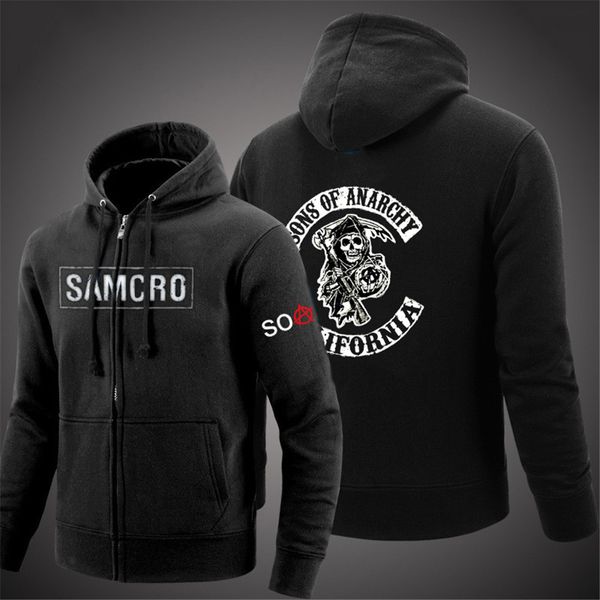 

2020 spring man sons of anarchy hoodies print soa punk coats samcro streetwear solid tracksuit woman zipper decal jackets y200704, Black