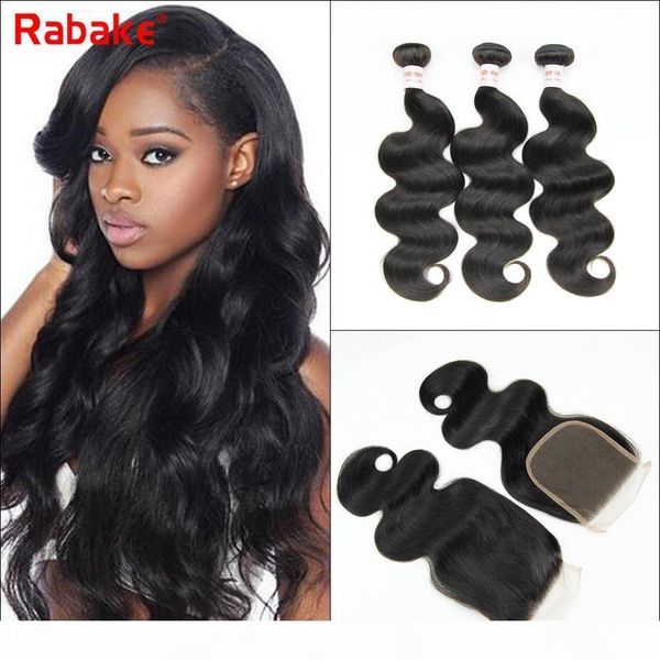 

malaysian remy body wave human hair bundles with closure rabake human hair weave extensions 4x4 swiss silk lace closure wet and wavy, Black;brown