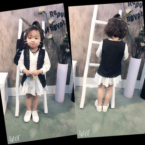 

special offer not returned girls korean-style hollow out lace waistcoat children's dresses girl's clothing, Red;yellow