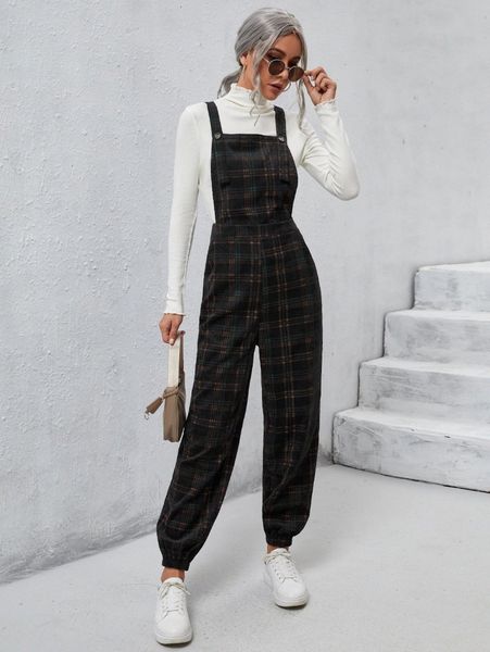 

plaid print corduroy pinafore jumpsuit k9qp#, White
