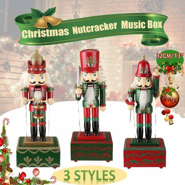 

32cm wooden nutcracker soldier music box walnut puppet doll christmas decoration ornaments newyear thankgiving gift1