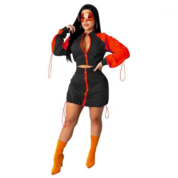 

new arrival casual stitching and mini skirt two piece set1, Gray