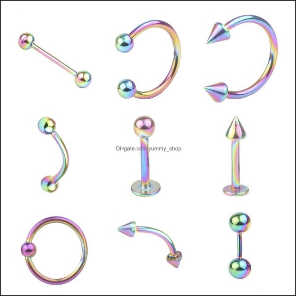 

navel bell button rings body jewelry 45pcs puncture mixed set basic piercing stainless steel tongue nails lip eyebrow stud belly button, Silver