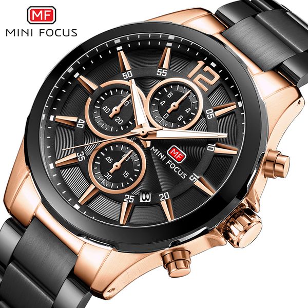 

mini focus fashion mens watches brand luxury quartz watch men waterproof sport chronograph stainless steel wristwatch, Slivery;brown