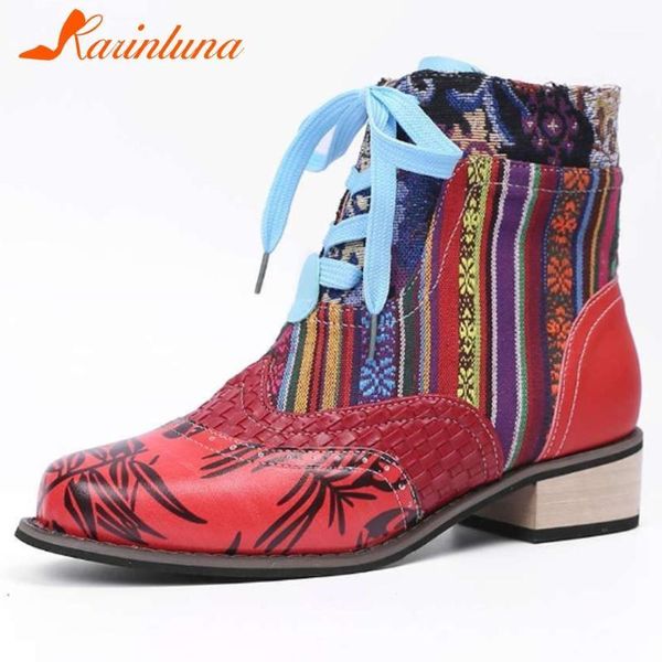 

boots karin women 2021 arrival casual cross-tied low heels round toe autumn mixed color ankle boots1, Black