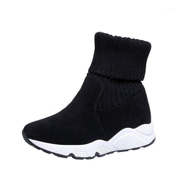 

nausk women snow boots flock stretch sock breathable platform plush fur booties suede warm shoes women winter boots snow sneaker1, Black