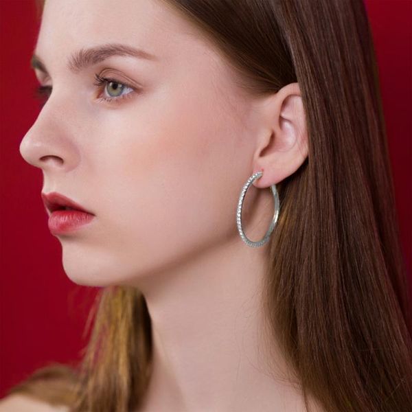 

hoop & huggie zhouyang earrings for women classic sparkle zircon silver color big circle wedding party gift fashion jewelry kae369, Golden;silver