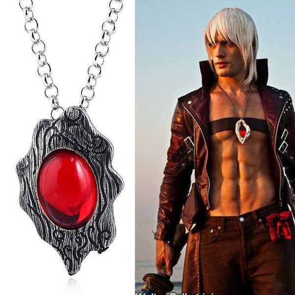 

косплей ювелирные изделия подвеска ожерелье dmc dante косплей аксессуар цепочка ожерелье красный каменный подвесной сплав, Silver