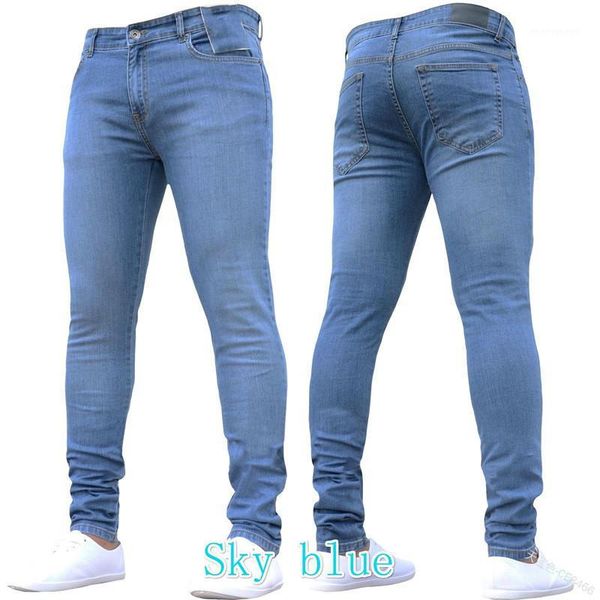 

2019 new style men solid color tight cowboy skinny pants casual trousers a generation1, Blue
