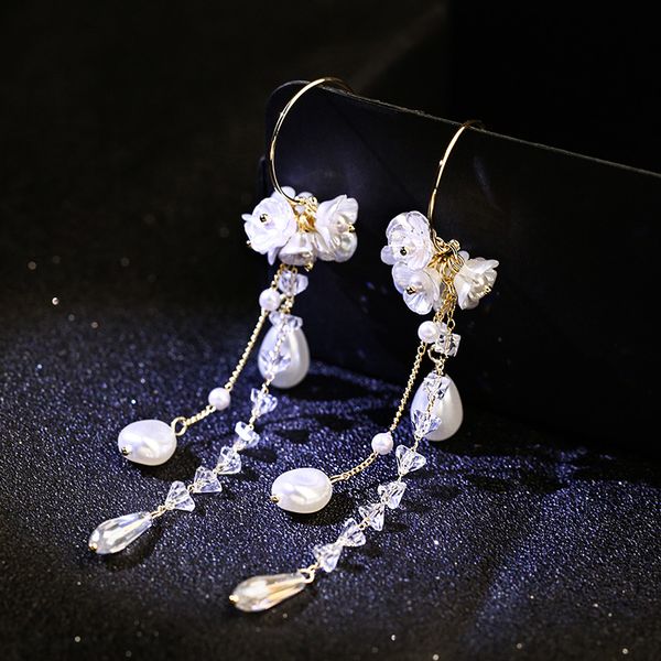 

925 серебряная игла мода темперамент net красный цветочные серьги новые модные лето длинные свежие серьги, Silver