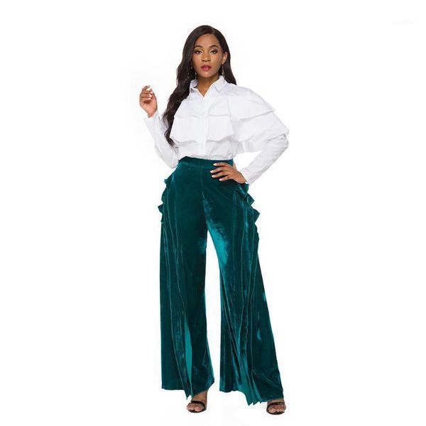 

woman 2 piece sets white and long wide-leg trouser office lady women two piece outfits1