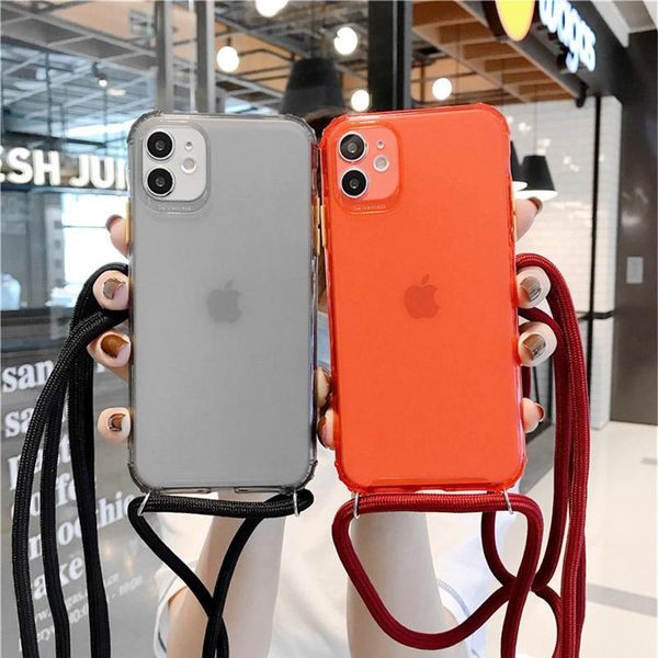 

kjoew clear strap cord chain case for iphone 11 pro xs max 6 7 8 plus crossbody necklace cord lanyards w jllsrf
