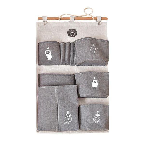 

storage boxes & bins 1pc cotton linen hanging bag pouch with multiple pockets simple wall sundries holder behind the door (grey)