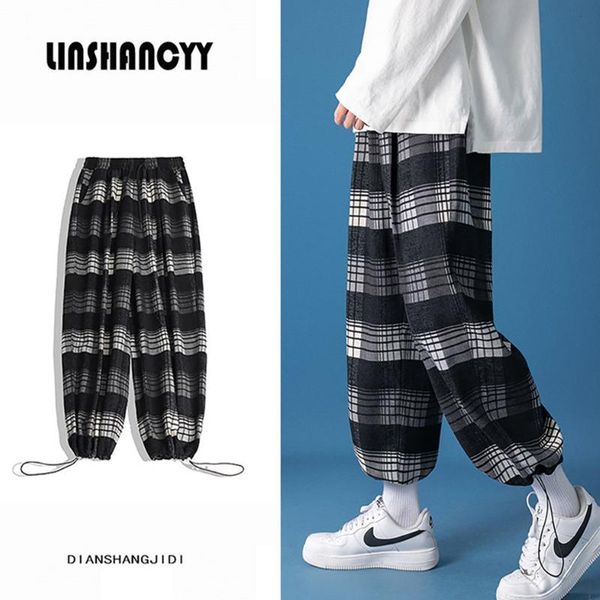 

men's trousers 2020 autumn winter new slim solid color plan-print retro trousers relaxed casual personality youth men's wear, Black