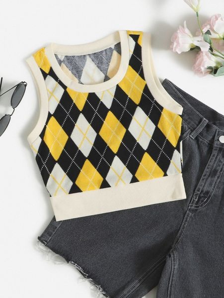 

argyle print tank p63l#, White