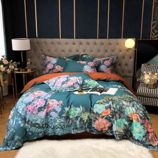 

bedding sets green pasotoral classical set 100% egyptian cotton bedlinen floral print duvet cover  king size hometexitle