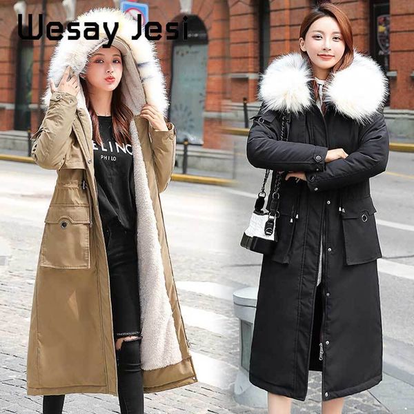 

-15 degrees women x-long parkas jacket thick warm winter big fur collar hooded jacket coats winter casual parkas outwear 201019, Black