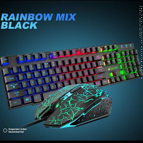 

2020 keyboard mouse t13 rainbow backlight usb ergonomic gaming keyboard mouse set for pc lapjuego de teclado y alemán