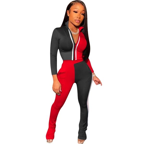 

two piece set women winter clothes lapel zipper fashion jogging sweatsuits stretch straight pants wholesale dropshipping, Gray