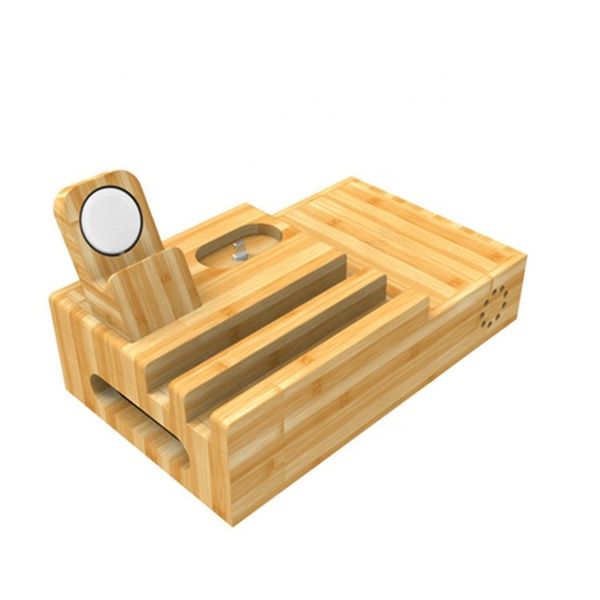 

new 4 usb ports bamboo watch charger stand wood mobile phone holders
