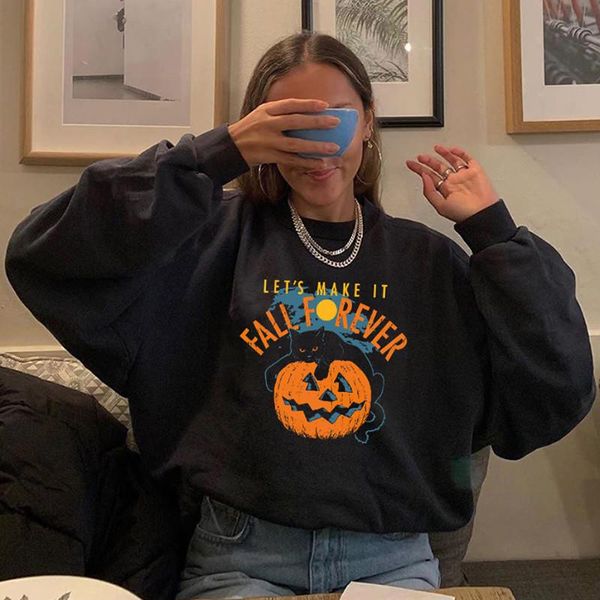 

sweatshirt print halloween pumpkin new skeleton sleeve cat 2020 hoodies printed women long spring fall streetwear qvpvu, Black