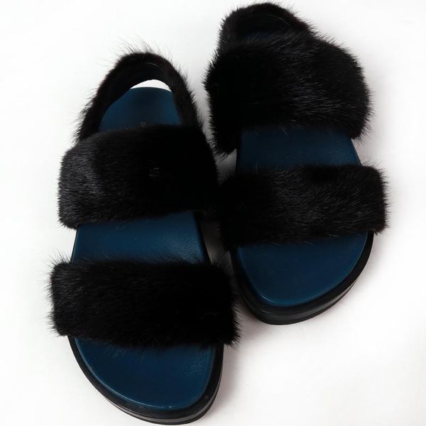 

fur sandals ladies real sandals women natural fur1, Black