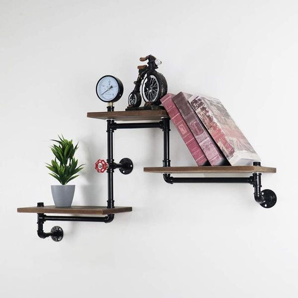 

hooks & rails kinmade industrial pipe ladder shelf rustic vintage display rack cloth with valve and water meter decoration corner