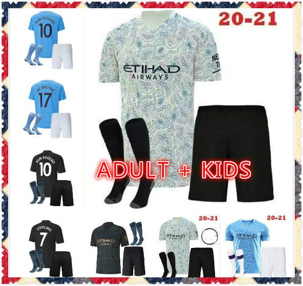 

kids kit 2020 2021 bernardo mahrez soccer jersey city 20 21 man g. jesus sterling de bruyne kun aguero foden football shirts, Black;yellow