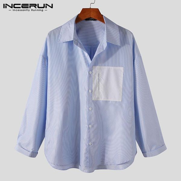 

men's casual shirts incerun men leisure striped button 2021 fashion long sleeve patchwork blouse man lapel neck camisa streetwear 5xl, White;black