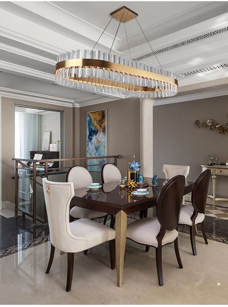 

luxury modern crystal lamp chandelier for dining room oval design gold-bronze hanging lighting fixture led lustres de cristal