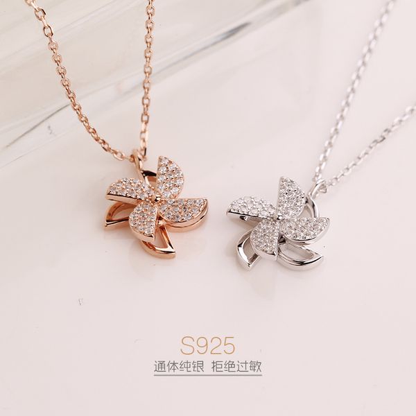 

spinning s925 pure silver small fresh double layer windmill necklace girl's simple personality versatile korean version