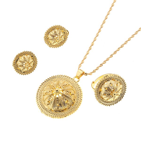 

new gold color ethiopian wedding bracelet necklace earrings ring eritrean ethnic jewelry african bridal jewelry sets, Black