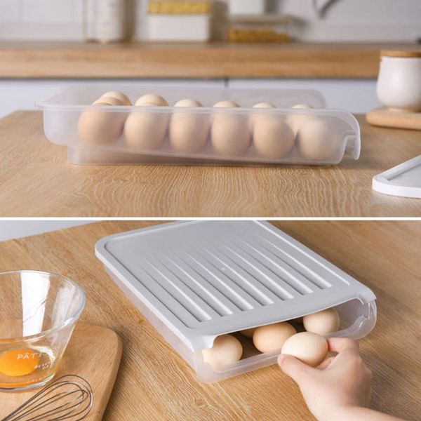 

plastic storage box refrigerator organizer fresh box stackable egg holder automatically roll out the eggs kitchen storage