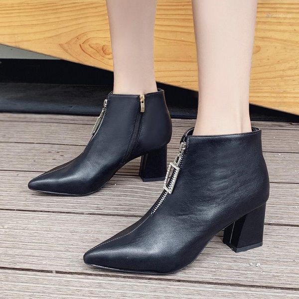 

size 35-51 nice new women ankle rain boots autumn zipper with crystal shoes woman high heels office lady black career footwear1