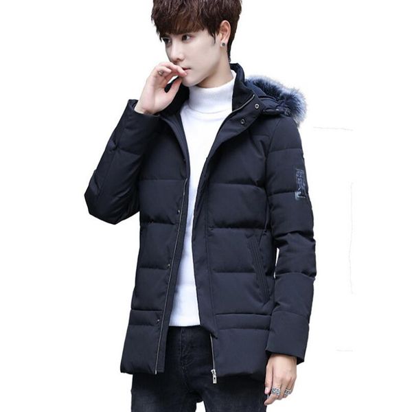 

winter warm slim casual hooded male men cotton thick parka jacket q1217, Black