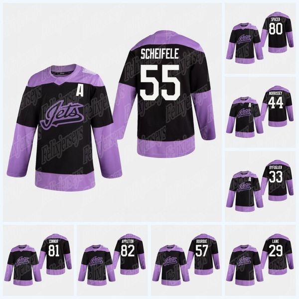 

youth winnipeg jets 2020 hockey fights cancer blake wheeler patrik laine mark scheifele paul stastny kyle connor connor hellebuyck, Black;red