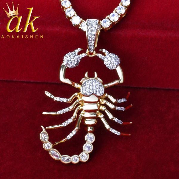 

animal scorpion pendant necklace chain gold color bling cubic zircon men's women hip hop jewelry for gift q1209, Bronze;silver