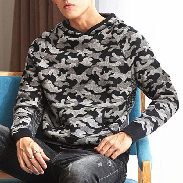 

men's sweaters men hoodie camouflage knit sweater round neck pullover trend outdoor casual fashion slim plus size 2021 spring, White;black