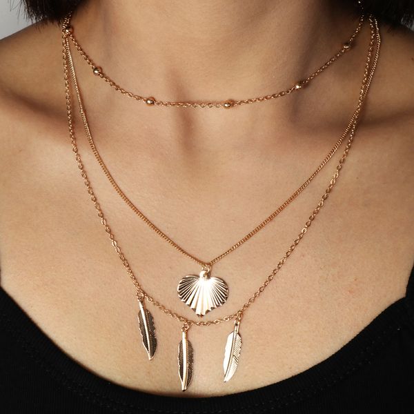 

summer jewelry big statement multi layer shell stars hearts leaves peace dove chain necklaces & pendants for women femme bijoux, Silver